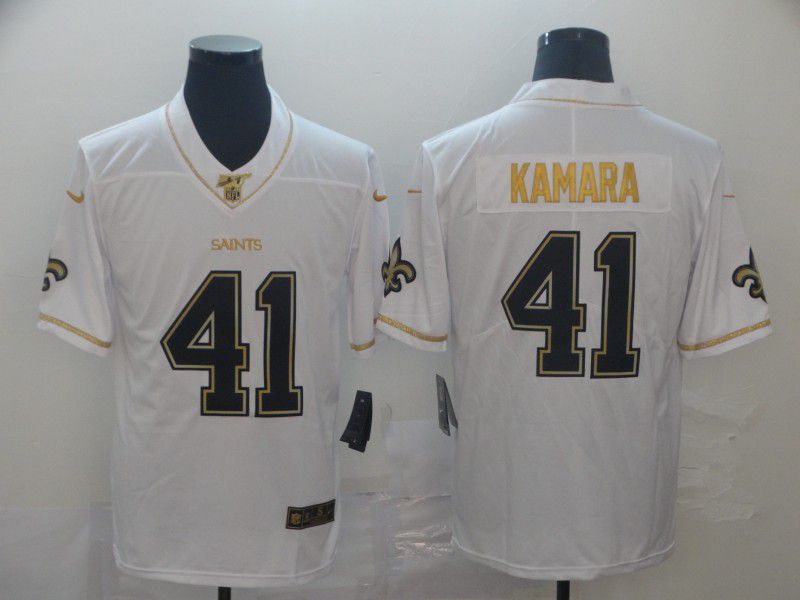 Men New Orleans Saints 41 Kamara White Retro gold character Nike NFL Jerseys